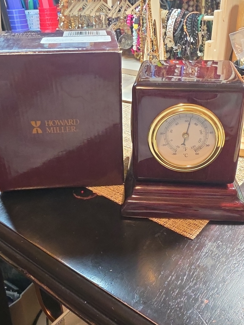 Howard Miller Mahogany Finish Desktop Thermometer Clock